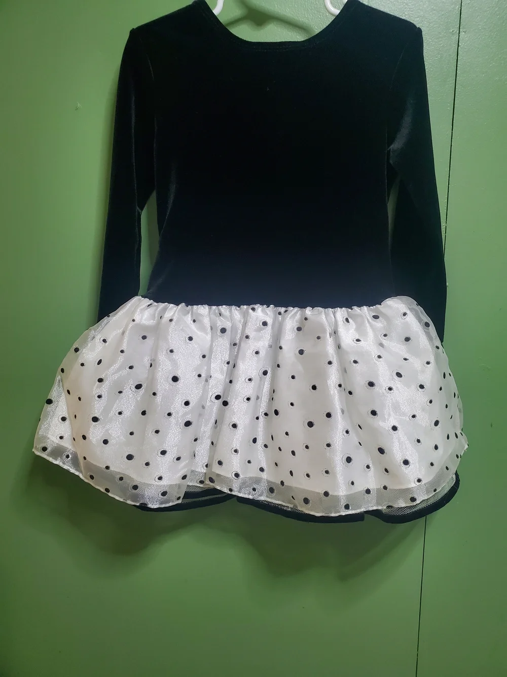 Bonnie Jean Black Velvet Dress with White Polka Dot Skirt and Red Satin Bow